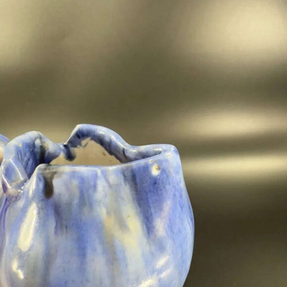 Italian Art Pottery Small Pitcher Creamer Drip Glaze Folded Edges Specked Inside
